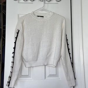 White Cropped Sweater with Black sleeve details